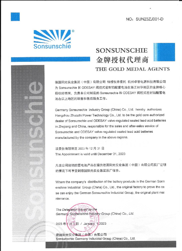 陽光實(shí)業(yè)2023年授權(quán)